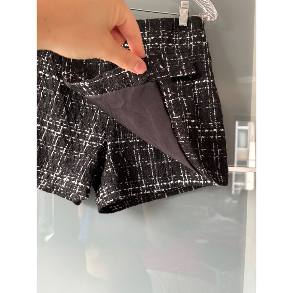 Torn by Ronny Kobo Coco Black White Tweed Plaid Skort Shorts XS Dark Academia - Picture 2 of 5